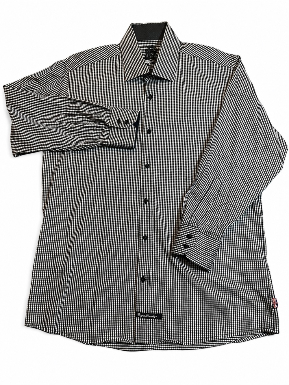 Men's English Laundry 16.5 32/33 Black White Gingham Cotton Button Dress Shirt